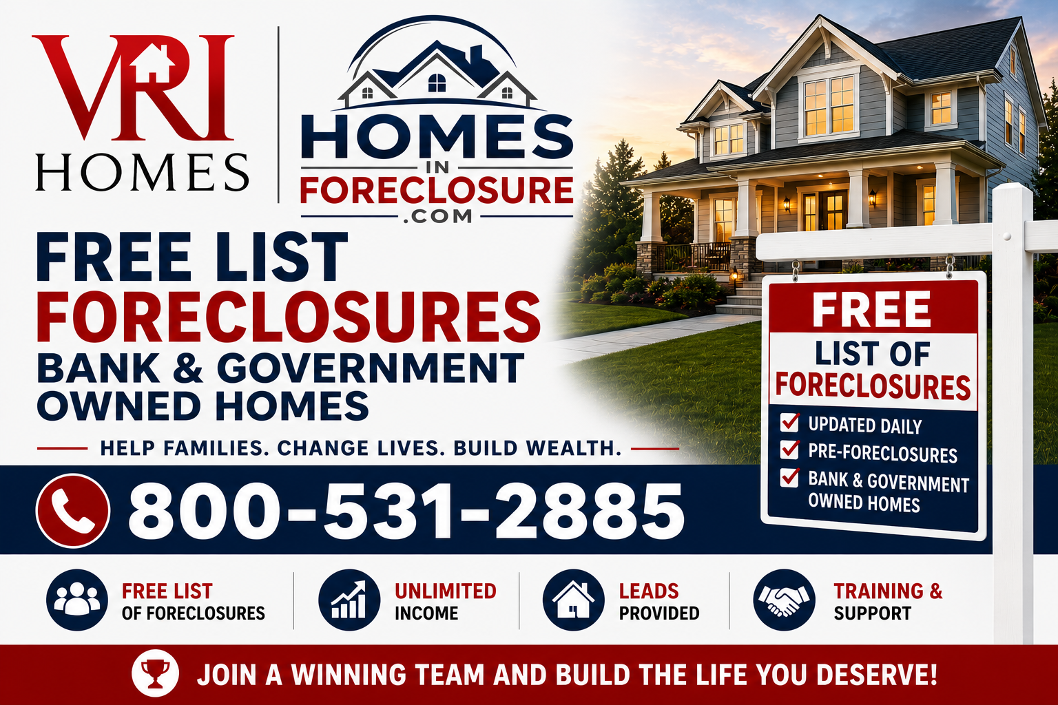 VRI Homes — Free List of Foreclosures, Bank and Government Owned Homes, 800-531-2885